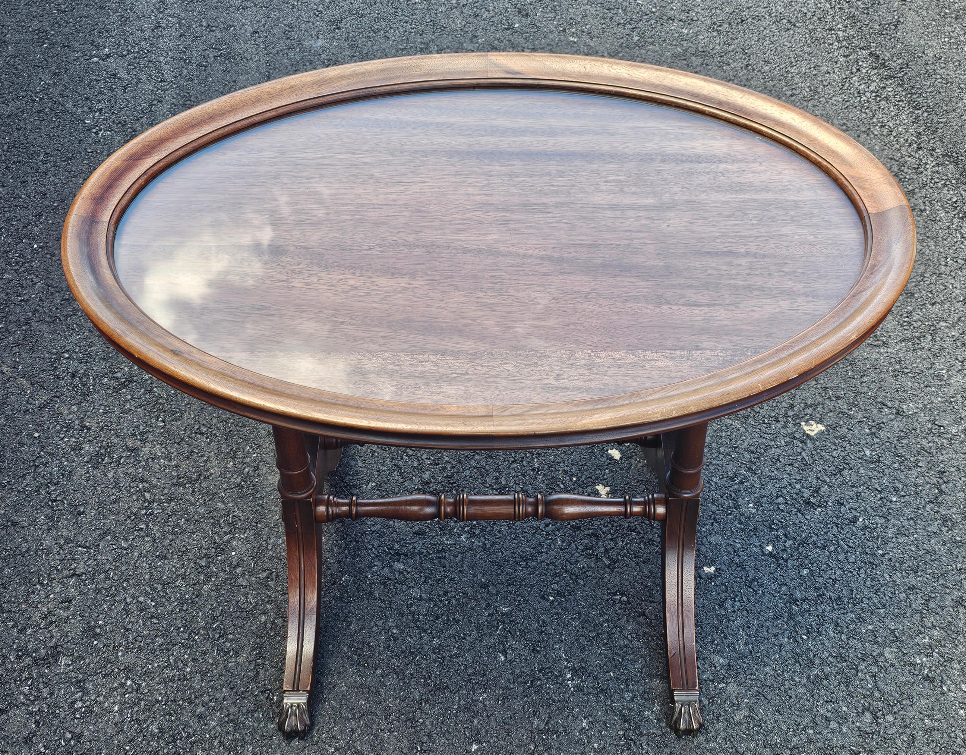 Walnut Brandt Furniture Georgian Style Mahogany Oval Glass Tray Top Side Table