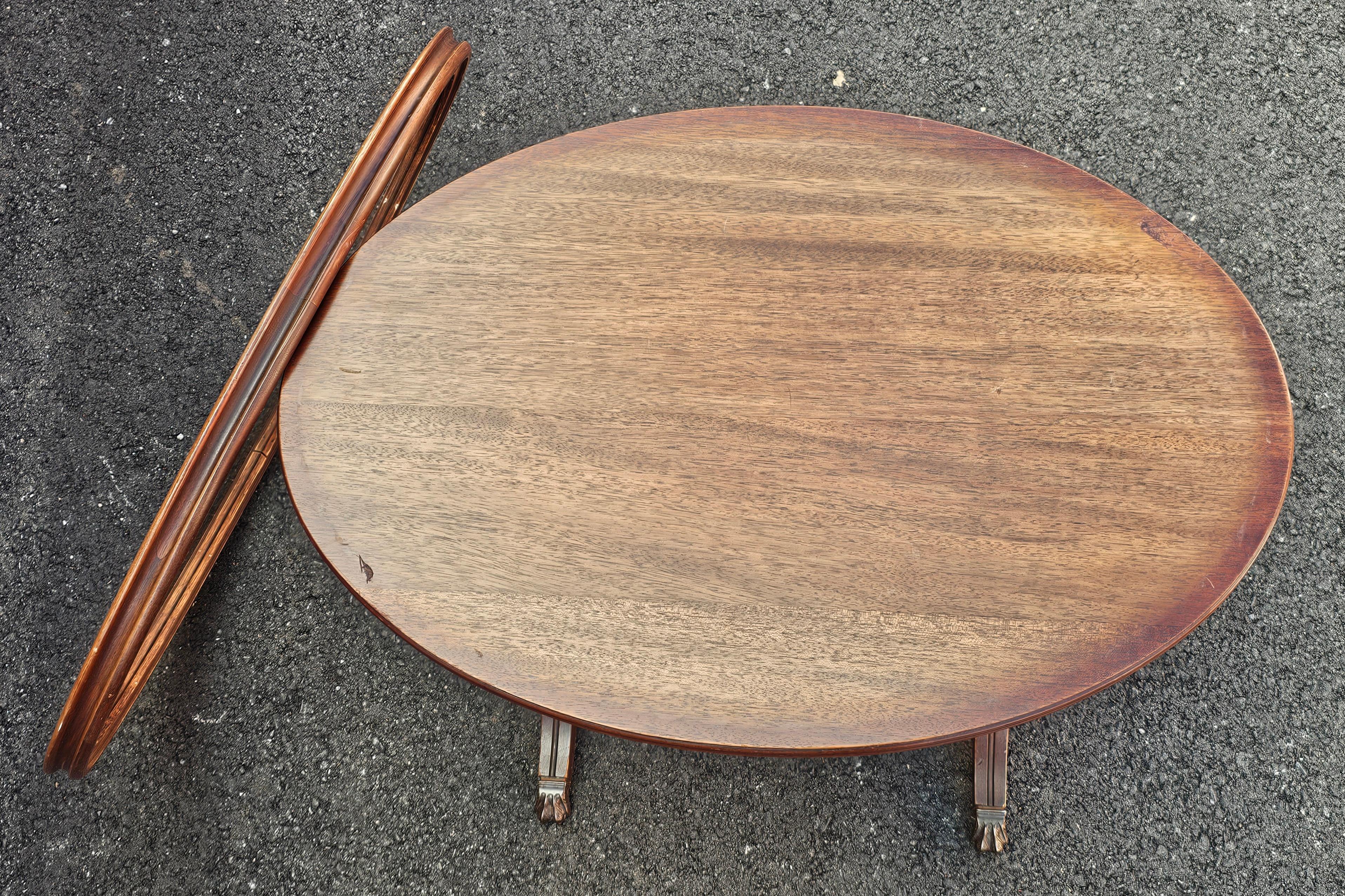 Brandt Furniture Georgian Style Mahogany Oval Glass Tray Top Side Table 1