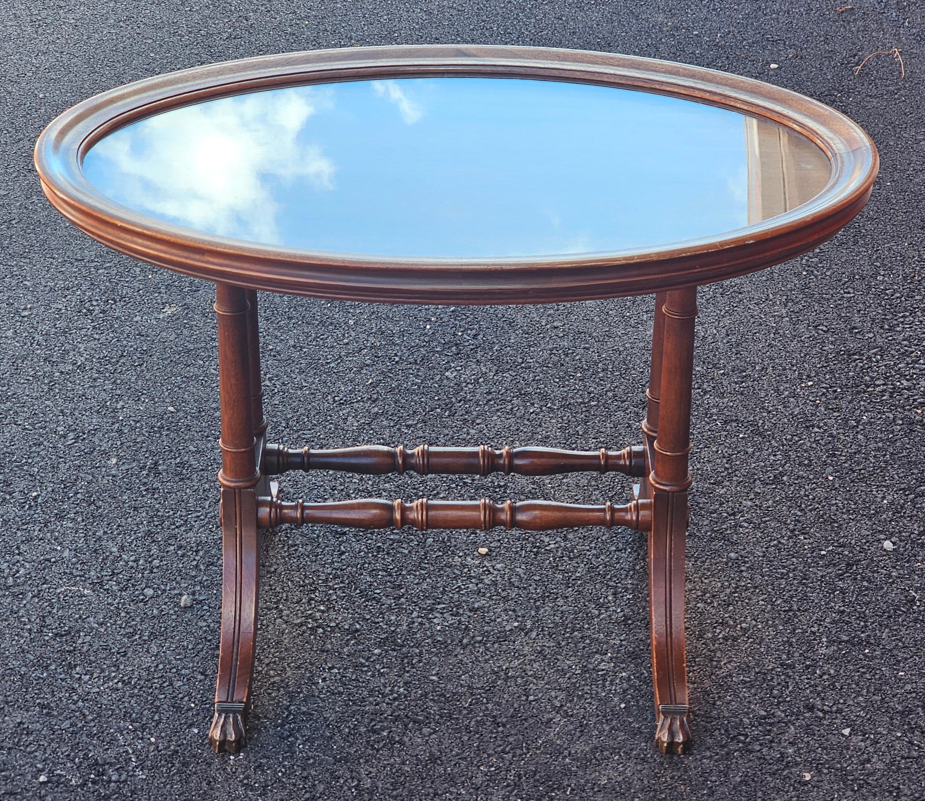 Brandt Furniture Georgian Style Mahogany Oval Glass Tray Top Side Table 2