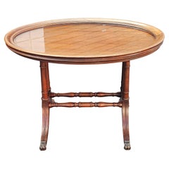 Antique Brandt Furniture Georgian Style Mahogany Oval Glass Tray Top Side Table