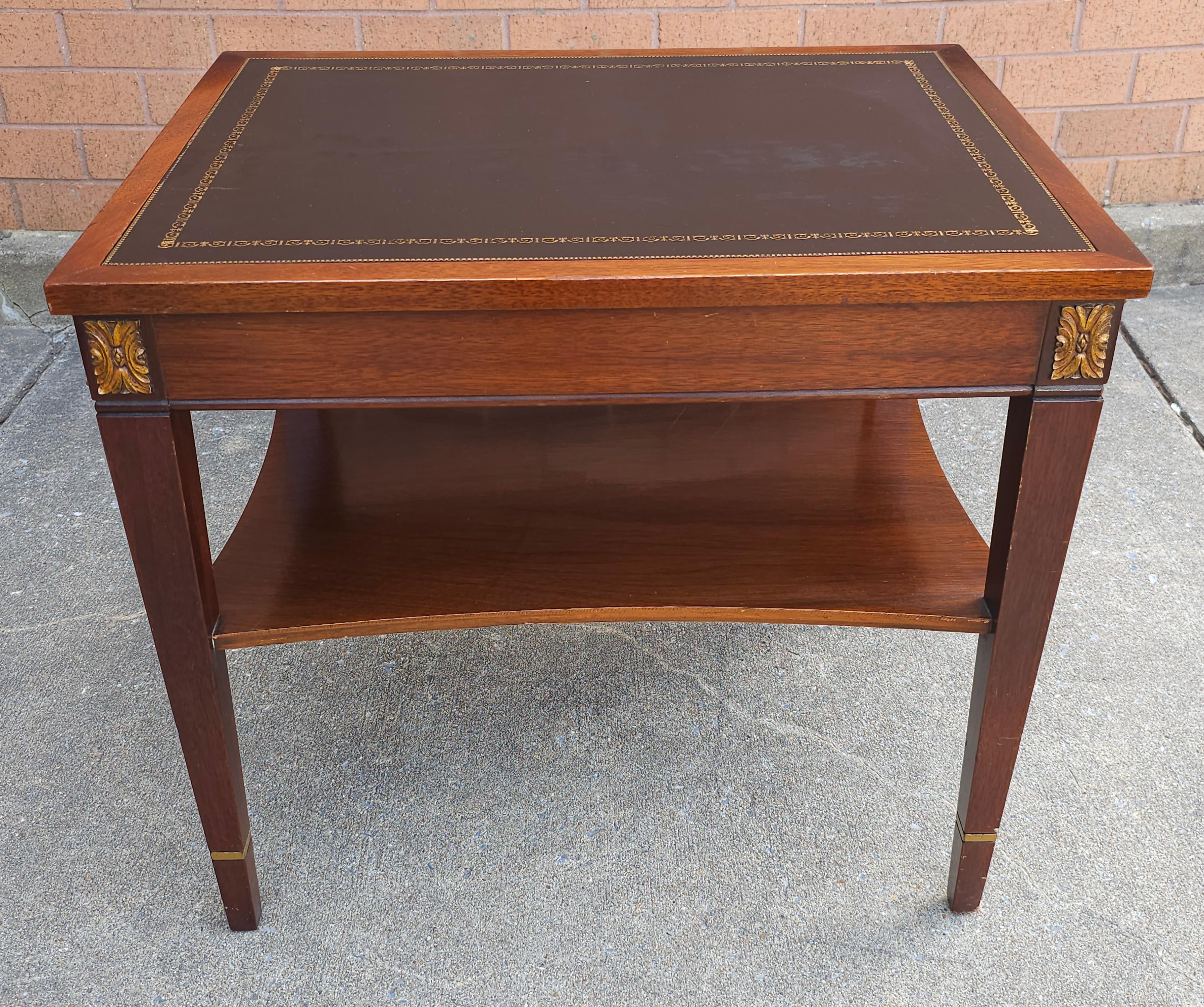 Regency Brandt Furniture Partial Gilt And Tooled Leather Mahogany Tiered Side Table For Sale
