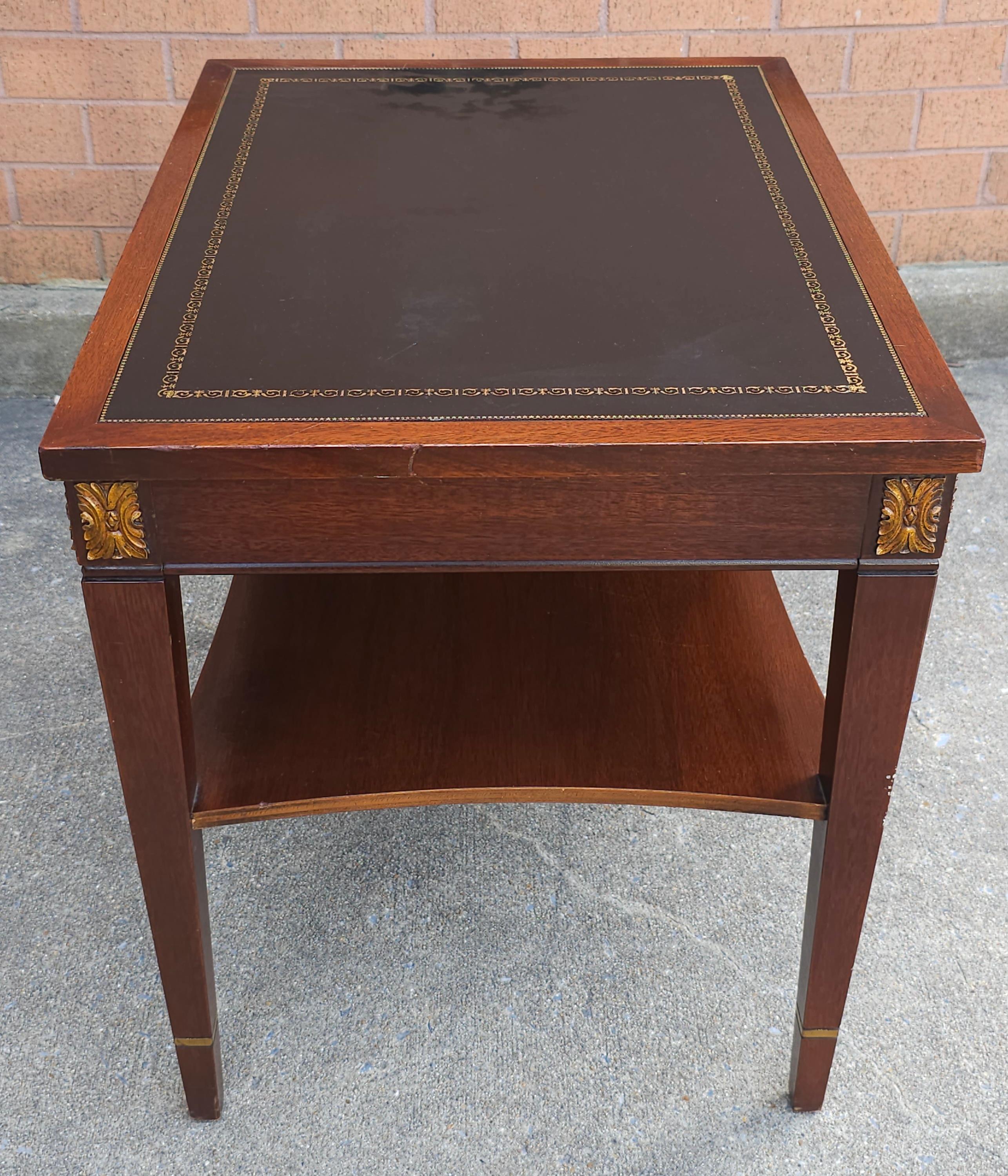 American Brandt Furniture Partial Gilt And Tooled Leather Mahogany Tiered Side Table For Sale