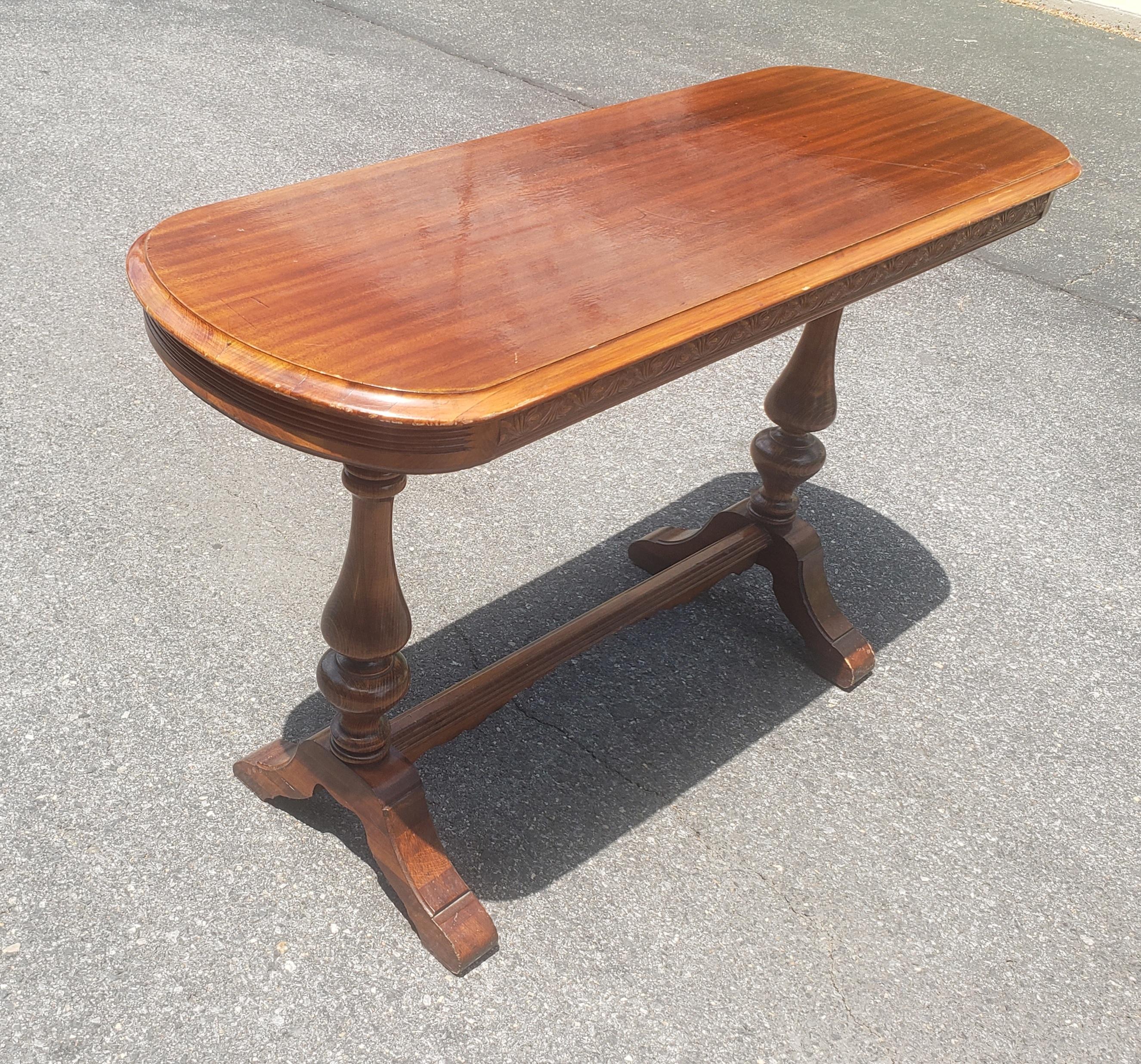 American Brandt Furniture Rococo Style Mahogany Trestle Console Table, circa 1940s For Sale