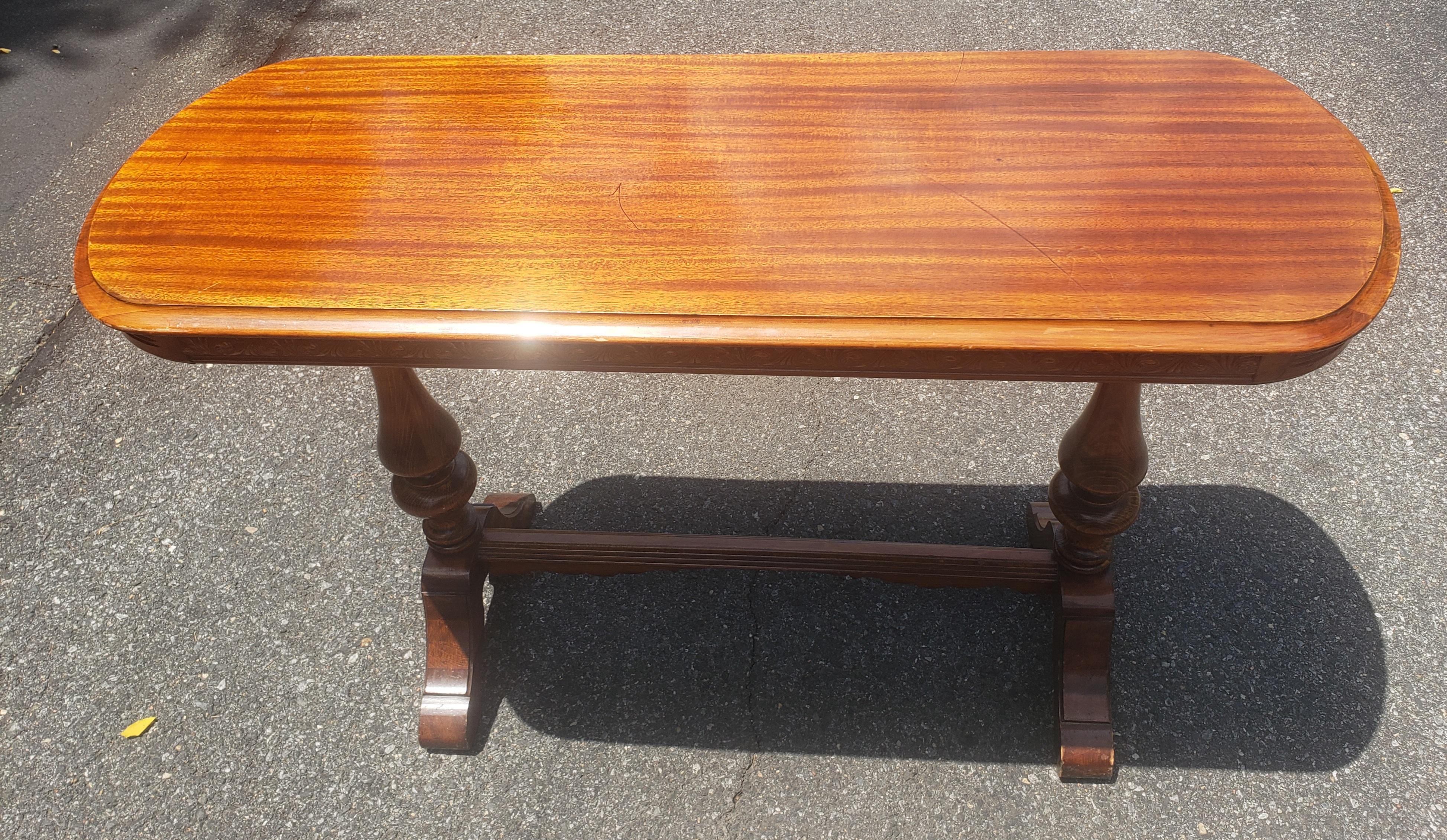 Varnished Brandt Furniture Rococo Style Mahogany Trestle Console Table, circa 1940s For Sale