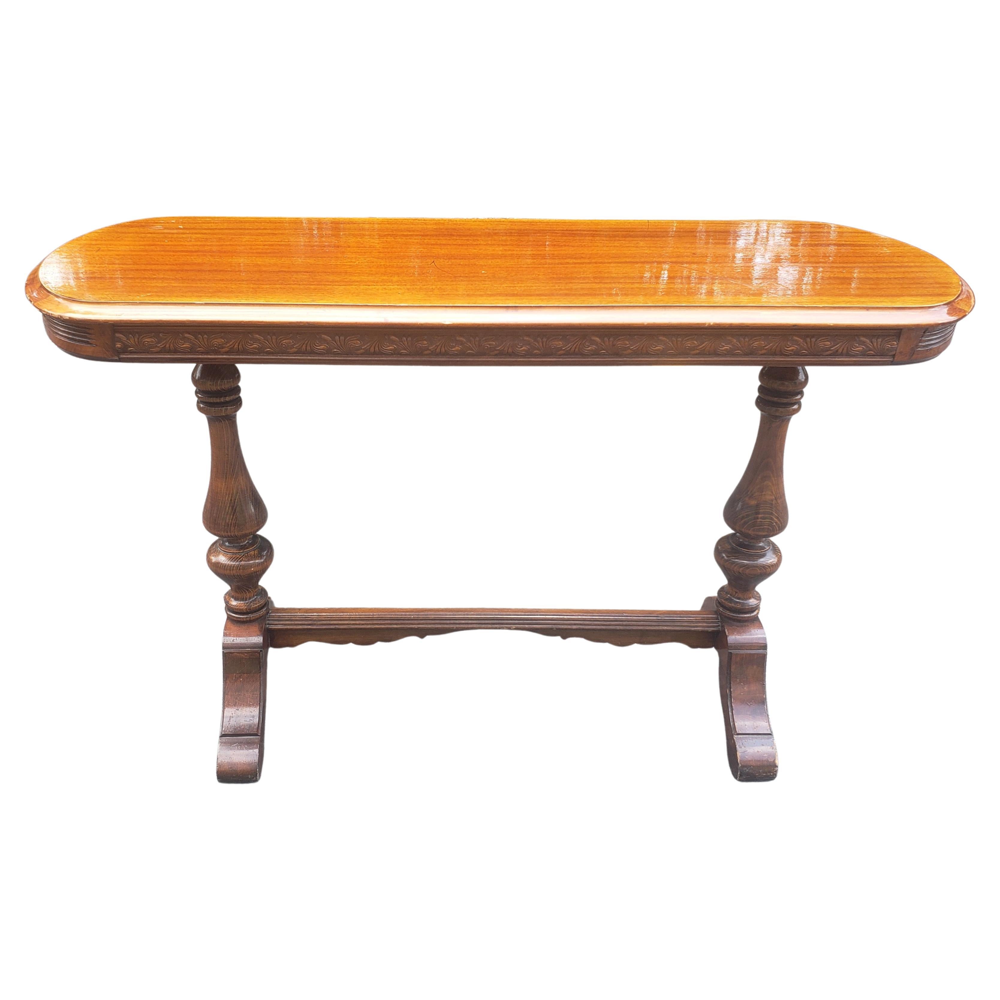 Brandt Furniture Rococo Style Mahogany Trestle Console Table, circa 1940s For Sale