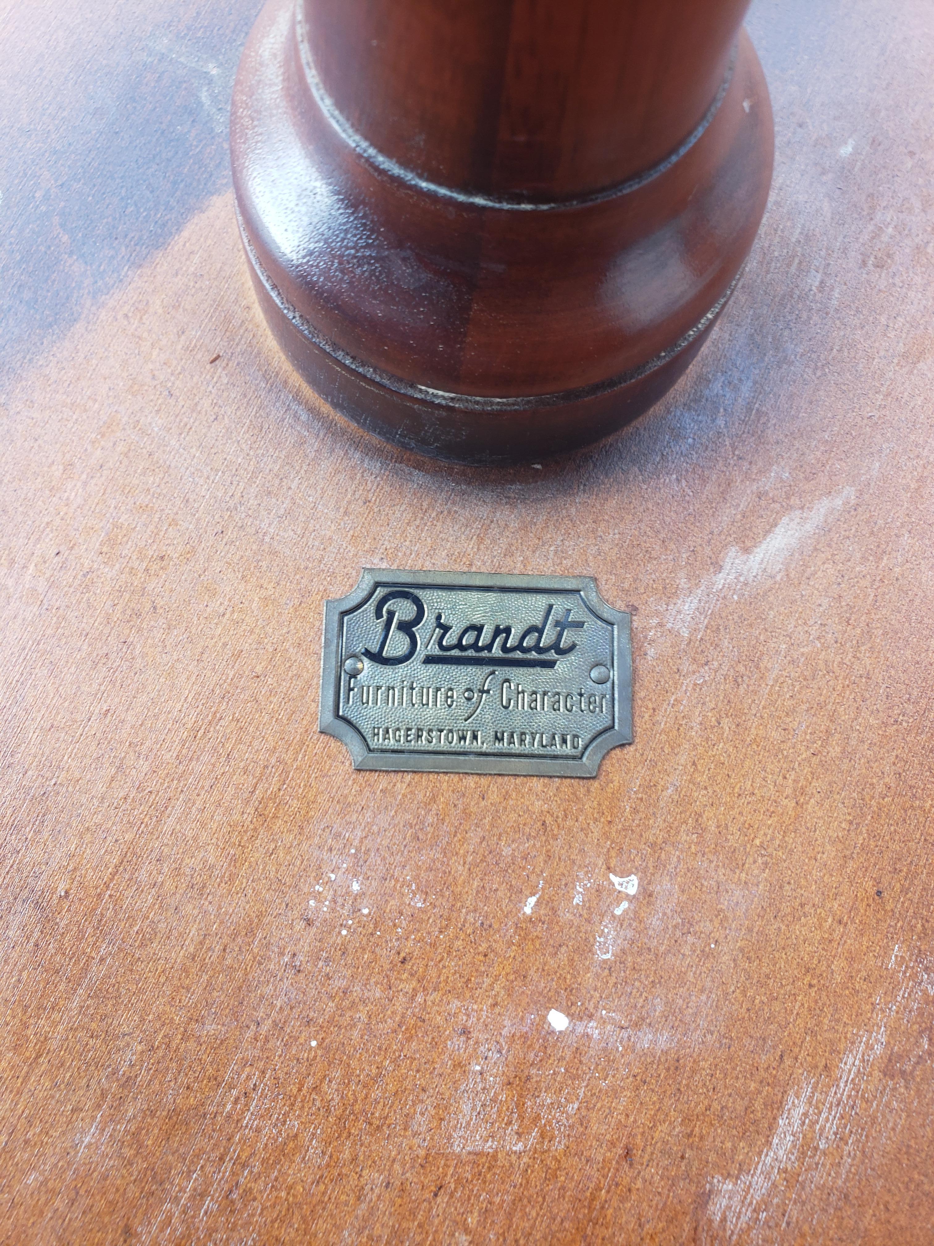 Brass Brandt Furniture Solid Mahogany 2-Tier Tripod Pedestal Dumb Waiter Table, C 1950 For Sale