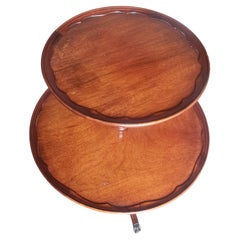 Brandt Furniture Massivholz Mahagoni 2-stöckiger Dreibein-Sockel Dumb Waiter Tisch, um 1950