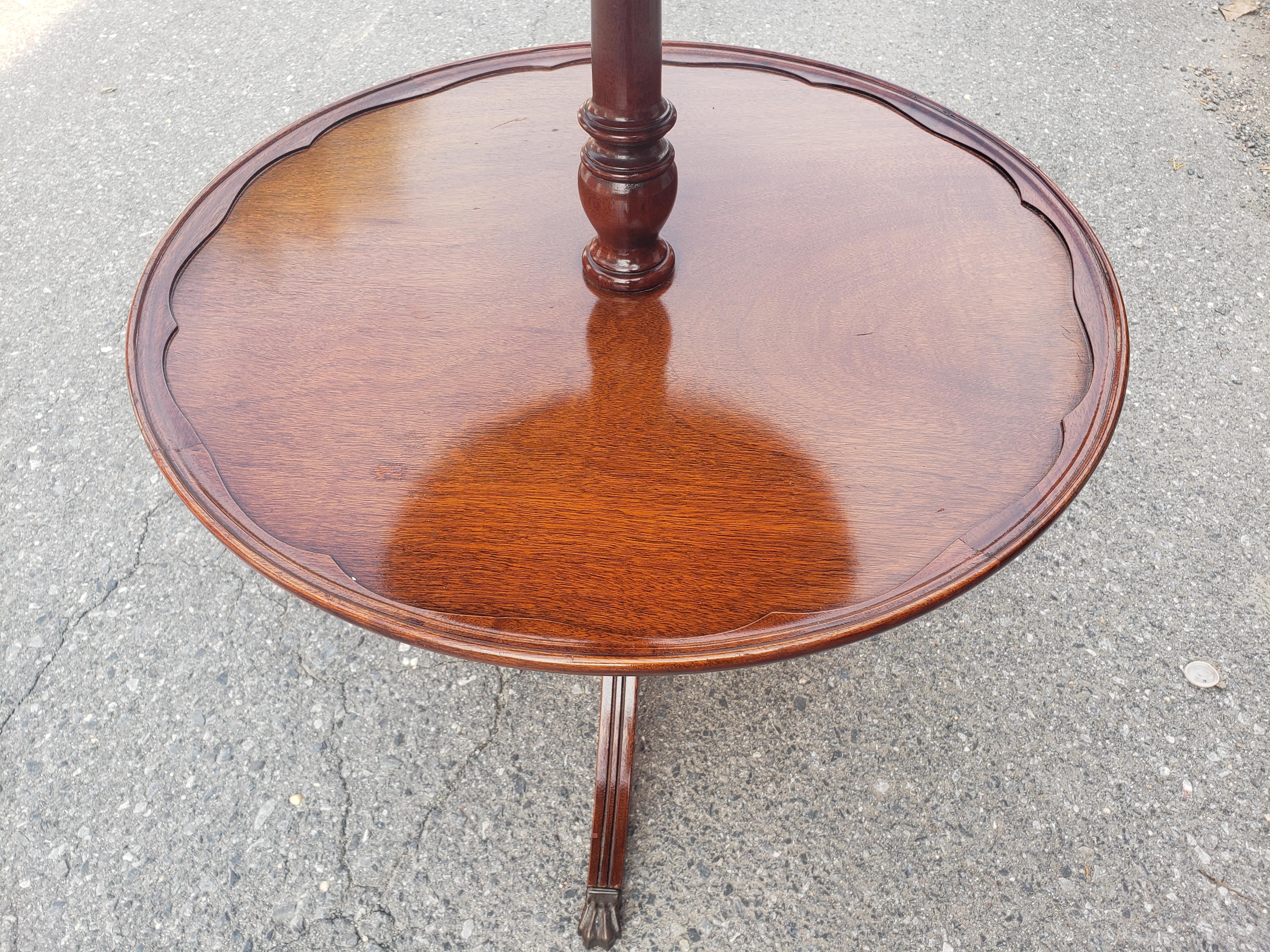 American Brandt Furniture Solid Mahogany 2-Tier Tripod Pedestal Dumb Waiter Table, C 1950 For Sale