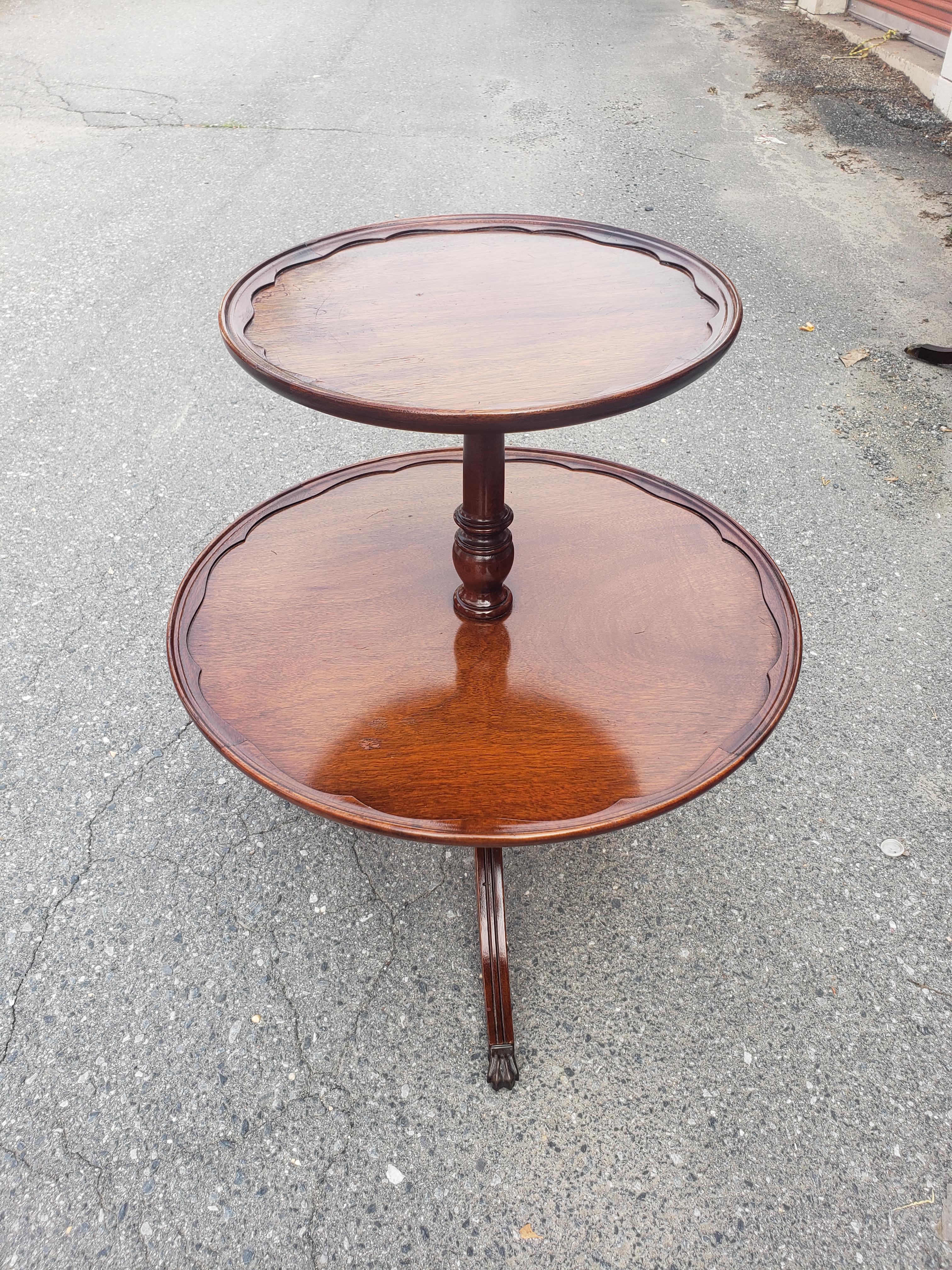 Stained Brandt Furniture Solid Mahogany 2-Tier Tripod Pedestal Dumb Waiter Table, C 1950 For Sale