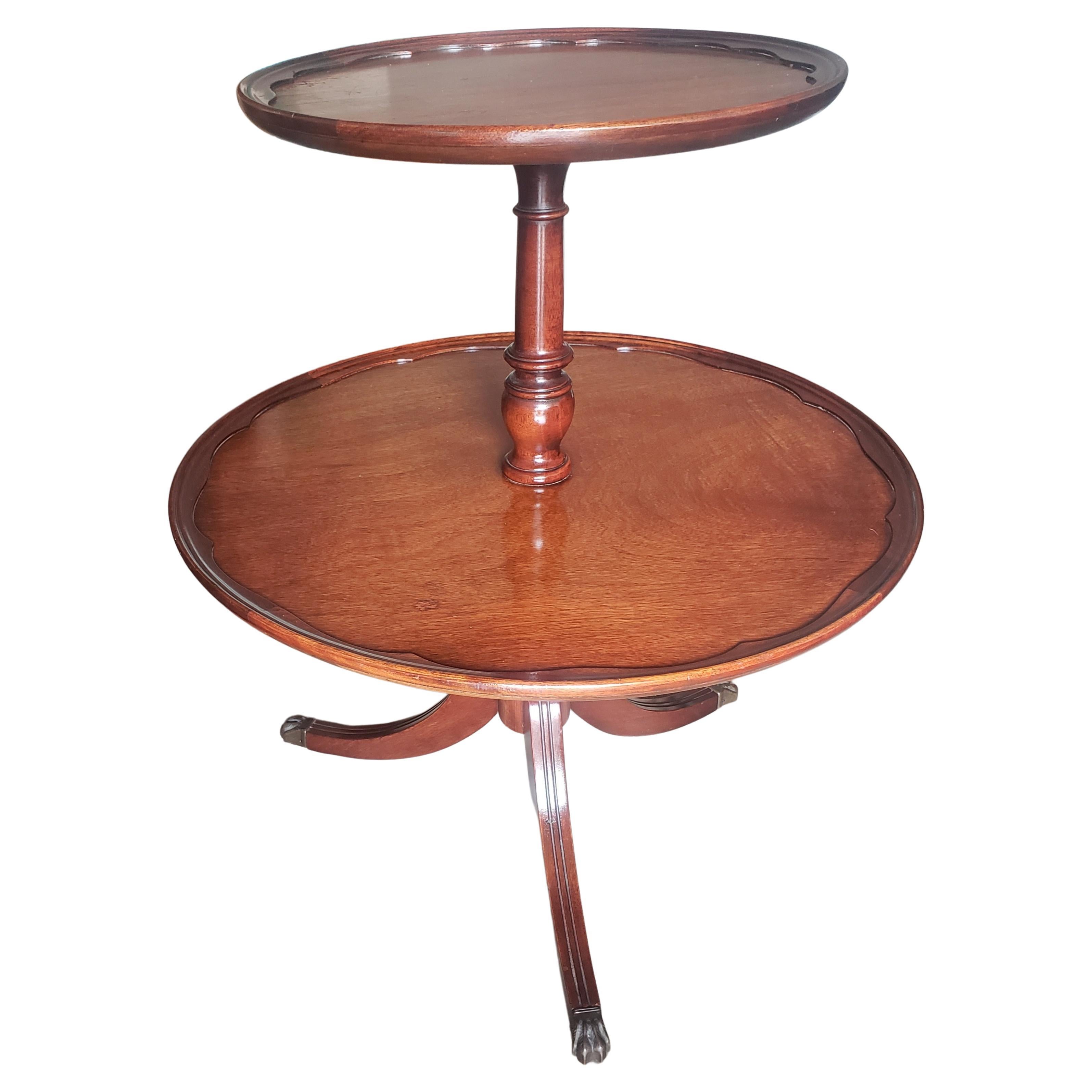 Brandt Furniture Solid Mahogany 2-Tier Tripod Pedestal Dumb Waiter Table, C 1950 For Sale