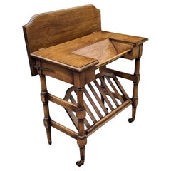 Brandt Mid-Century Walnut Flip Top Rolling Dictionary Table and Magazine Rack