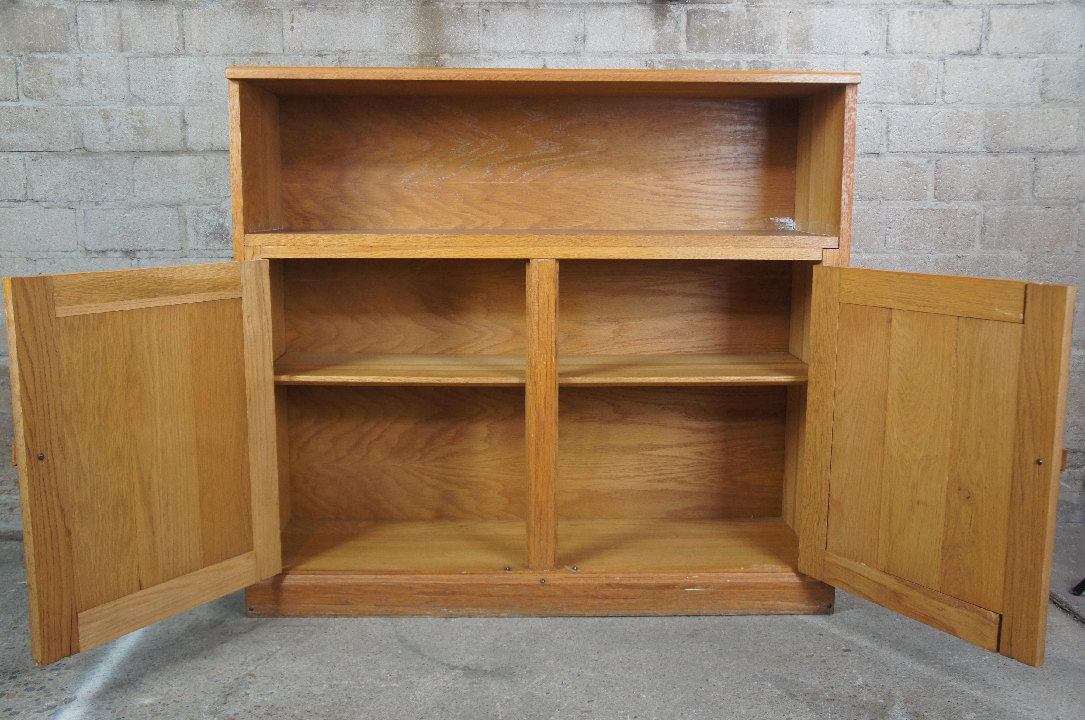 Mid-20th Century Brandt Ranch Oak Double Cabinet #1891N-8 Bookcase Console TV Stand Shelf