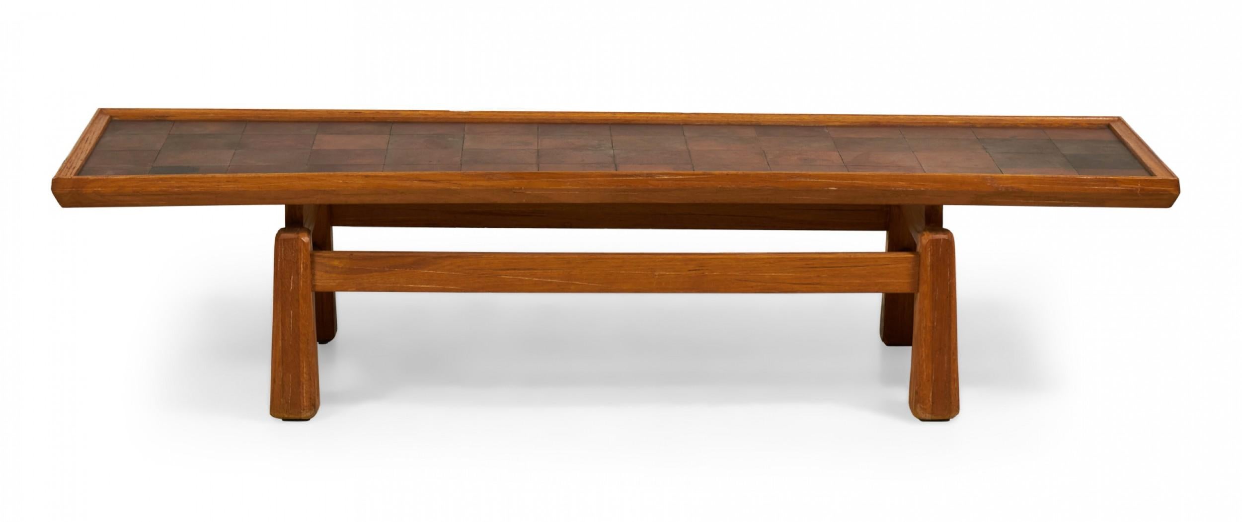 Mid-Century Modern Brandt Ranch Rustic Oak and Leather Patchwork Coffee / Cocktail Tabl For Sale