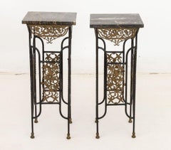 Brandt Style Wrought Iron & Marble Pedestals, Pair