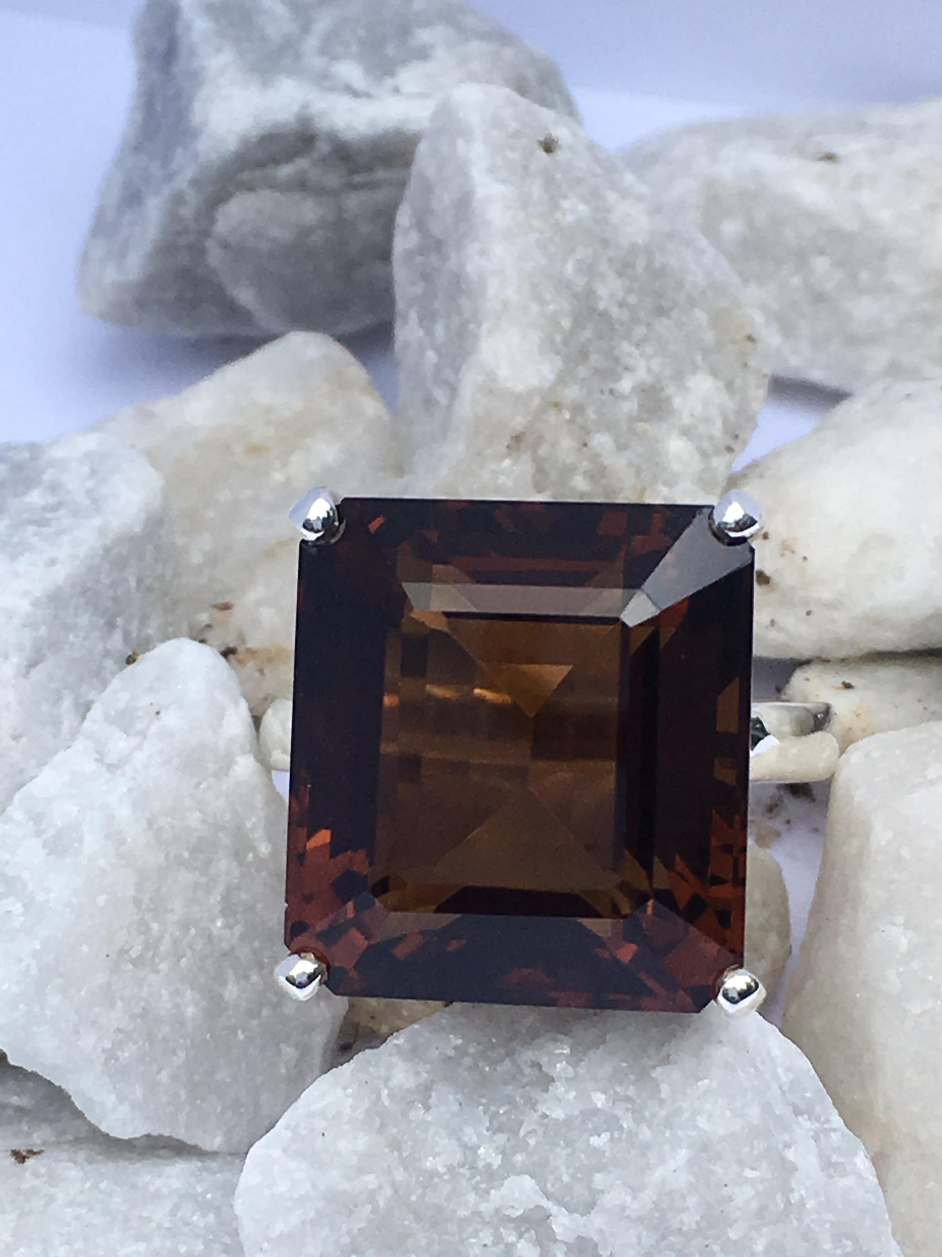 Contemporary Brandy Topaz Ring Set in Sterling Silver For Sale