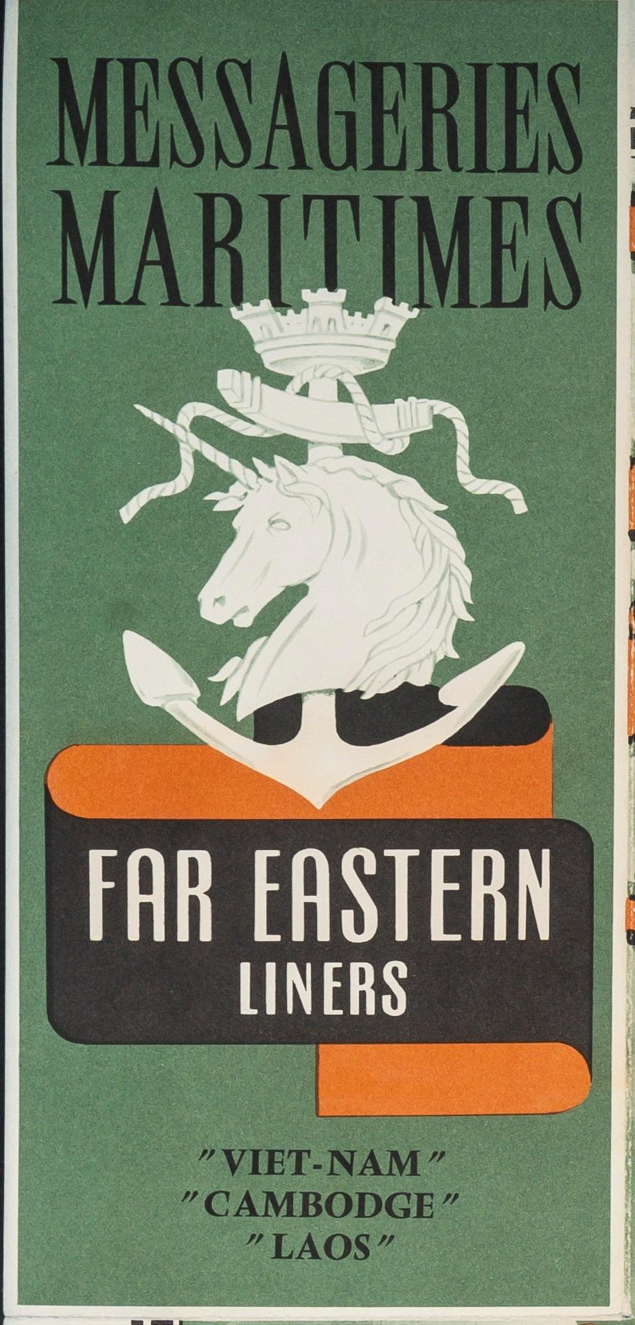 Von Jacques Branger um 1950 für die Fernostlinie erstelltes Plakat mit der Reiseroute der Messageries Maritimes nach Indien, Indochina, China, Indonesien und Japan.

Künstler: Branger Jacques
Titel:  Messageries Maritimes - Fernöstliche