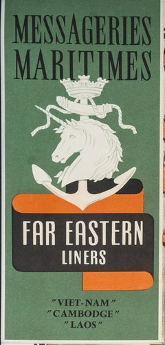 Branger, Original Vintage Map, Messagerie Maritime, Vietnam, Laos, Cambodia 1950