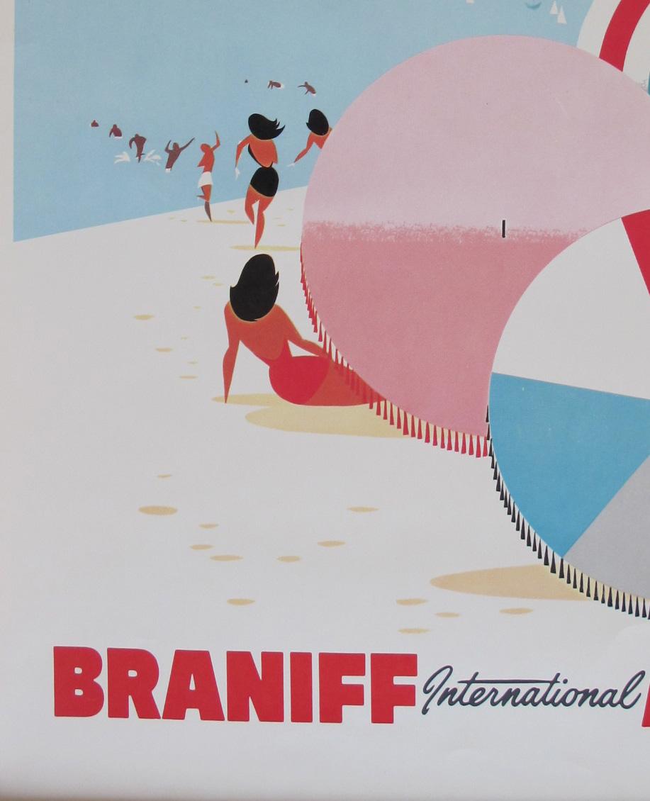 Braniff 1950s Brazil Travel Airline Poster In Good Condition In Bath, Somerset