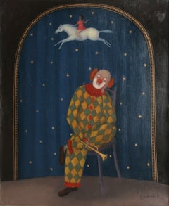 Clown sognante, Quadro moderno olio su tela di Branko Bahunek