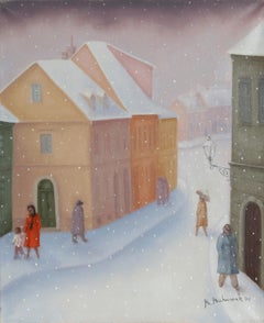 Frozen Morning - III, Folk Art Oil on Canvas Painting by Branko Bahunek