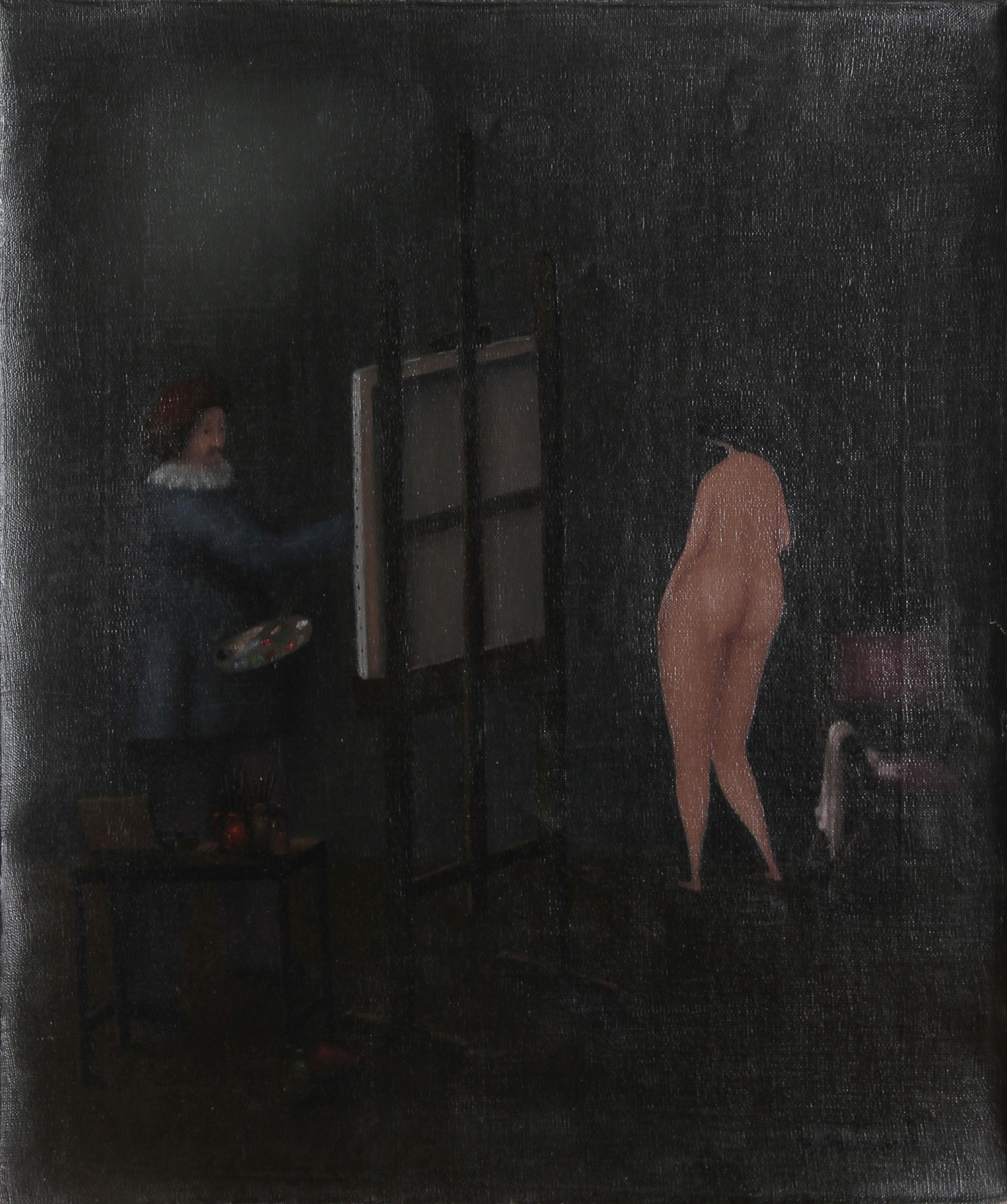Nu dans le Studio, peinture moderne à l'huile sur toile de Branko Bahunek