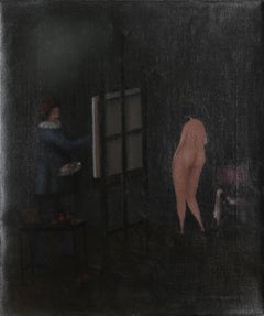 Nude in the Studio, Modern Oil on Canvas Painting by Branko Bahunek