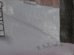 Vista dalla stalla, dipinto folkloristico olio su tela di Branko Bahunek