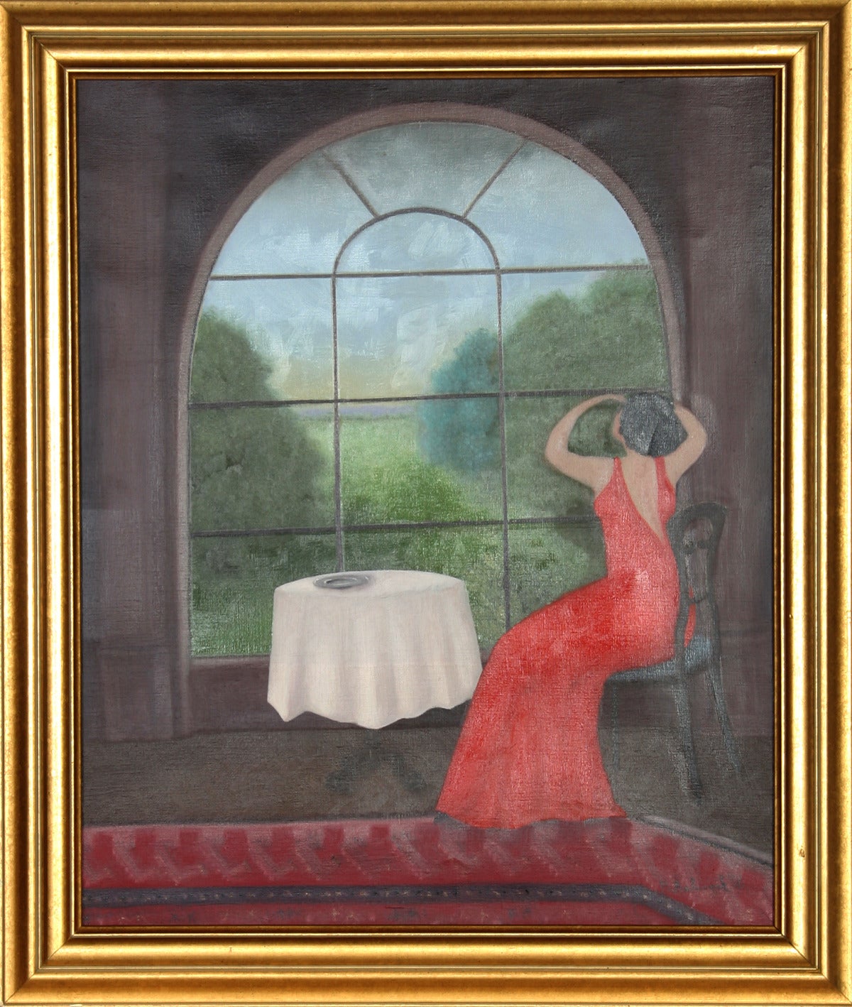 Branko Bahunek Figurative Painting - Woman Looking Out Window