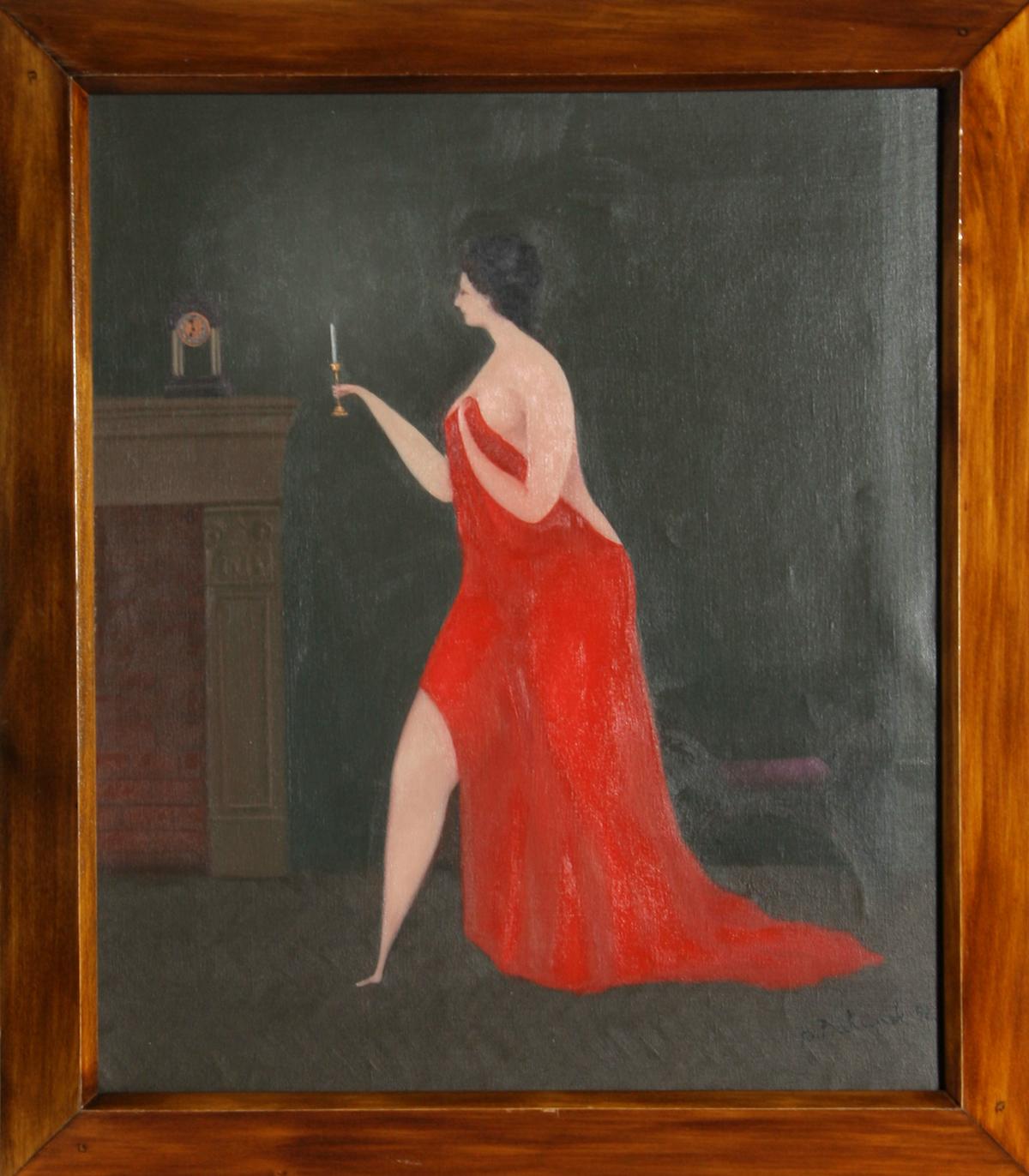 woman holding candle painting