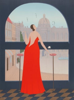 Vintage In the Cafe, Lithograph by Branko Bahunek