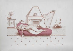 Lounging with Harp (Rose), Lithographie von Branko Bahunek