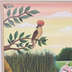 Branko Paradis Painting on Canvas of a Lion or Panther with Birds