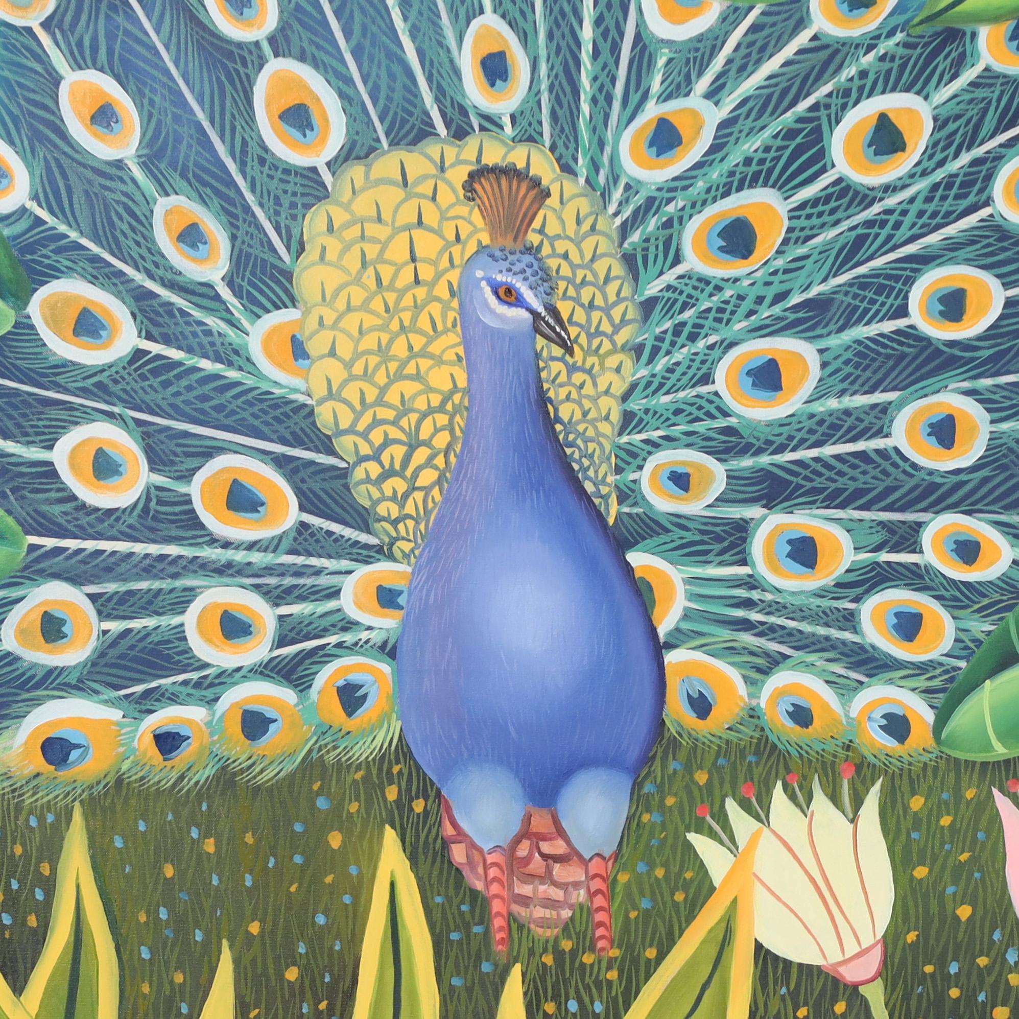 Branko Paradis Painting on Canvas of a Peacock In Good Condition For Sale In Palm Beach, FL