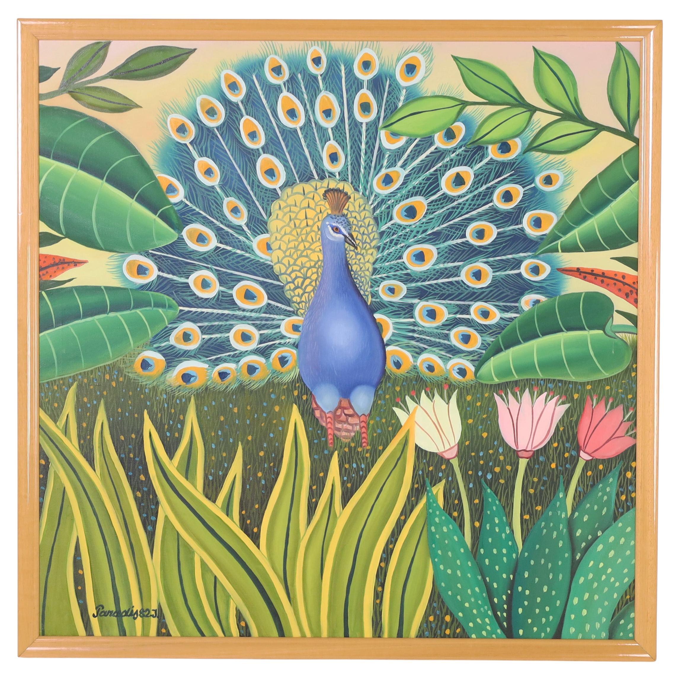 Branko Paradis Painting on Canvas of a Peacock For Sale