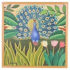Vintage Branko Paradis Painting on Canvas of a Peacock