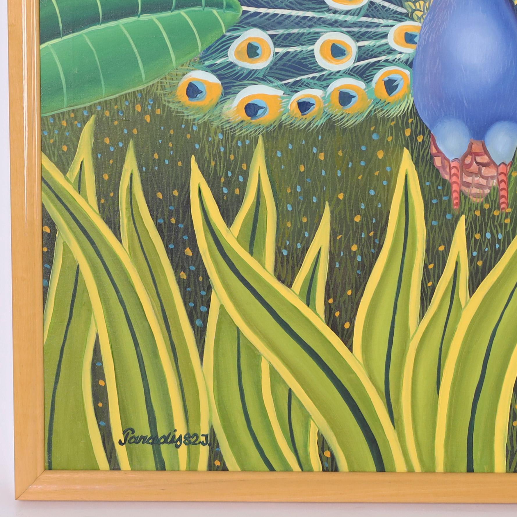 Branko Paradis Painting on Canvas of a Peacock 3
