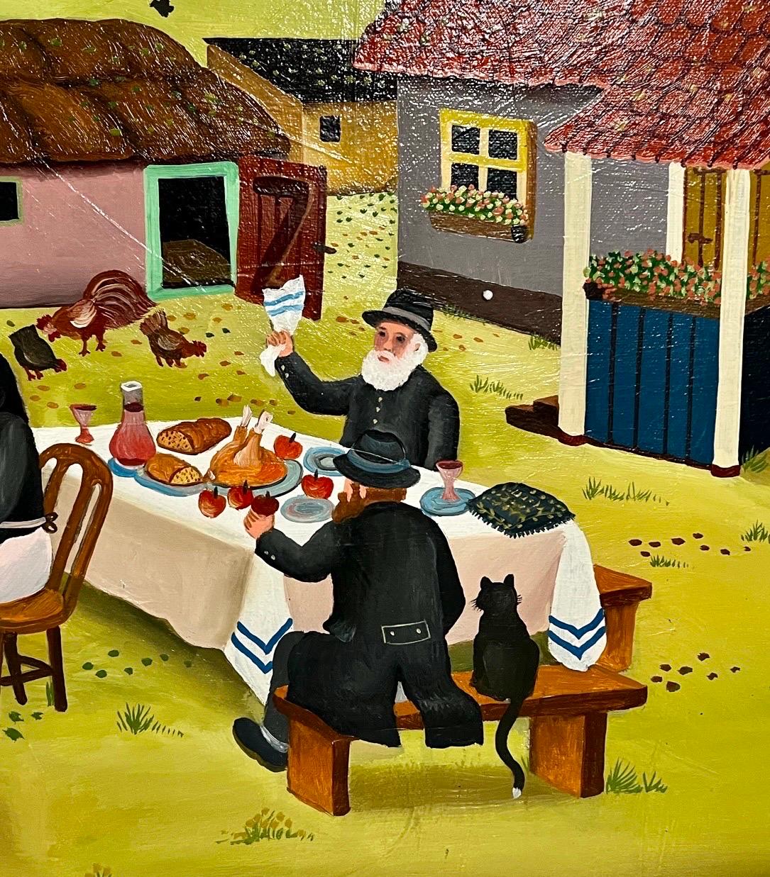 Large Folk Art Jewish Wedding Scene  Branko Paradis Oil Painting Naive Judaica 5