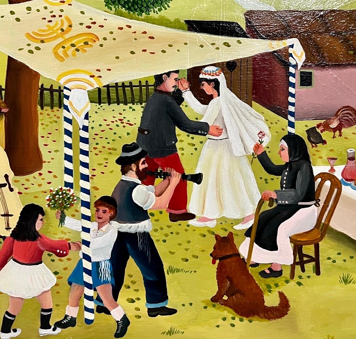 Large Folk Art Jewish Wedding Scene  Branko Paradis Oil Painting Naive Judaica  6
