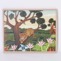 Vintage Branko Paradis Painting on Canvas of a Leopard in a Tree