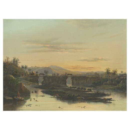 Brantas River as a Mountain Stream – East Java Landscape Lithograph, 1872
