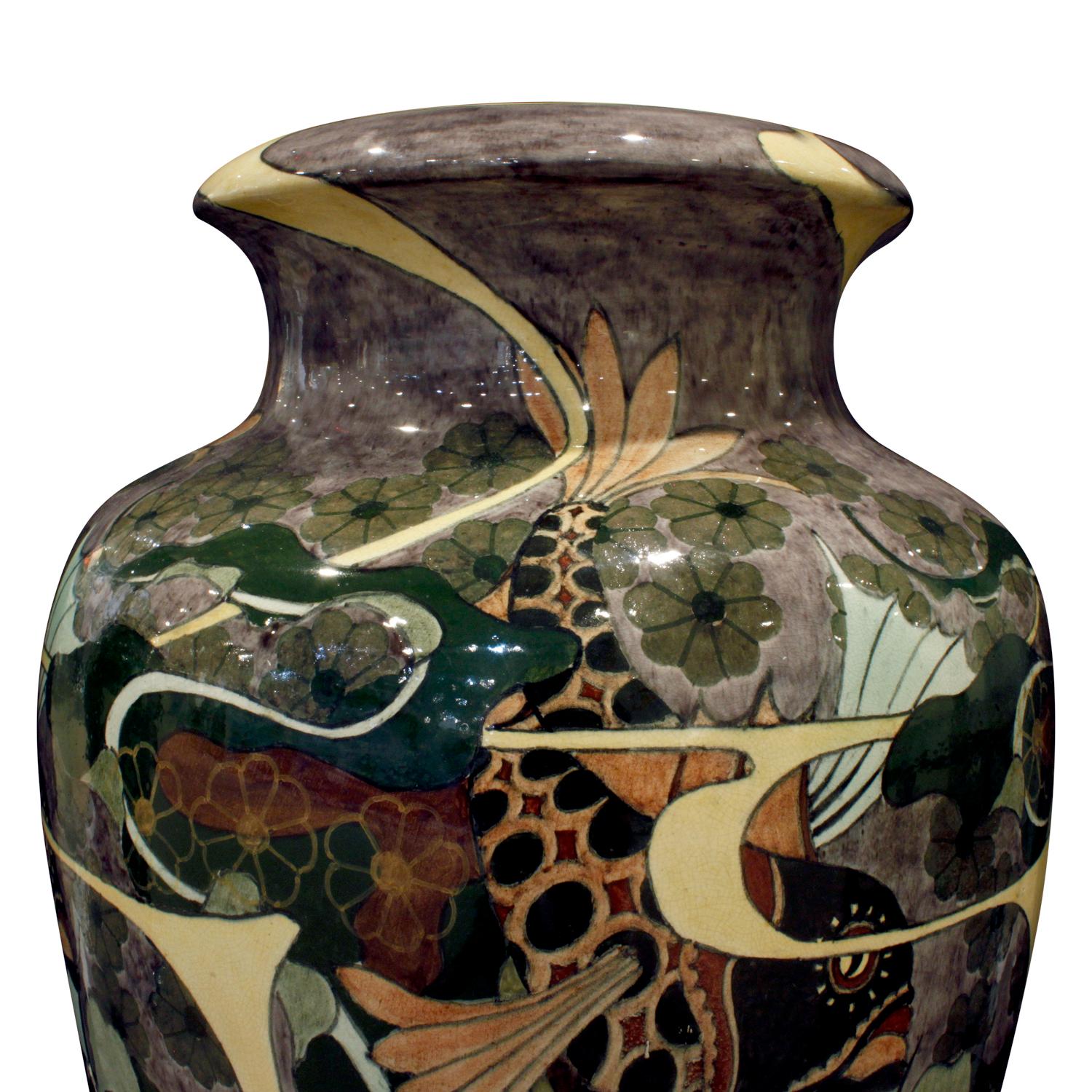 Brantjes Pair of Monumental Art Nouveau Hand Painted Ceramic Vases 1896 ‘Signed’ In Excellent Condition In New York, NY