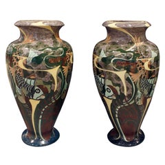 Brantjes Pair of Monumental Art Nouveau Hand Painted Ceramic Vases 1896 ‘Signed’