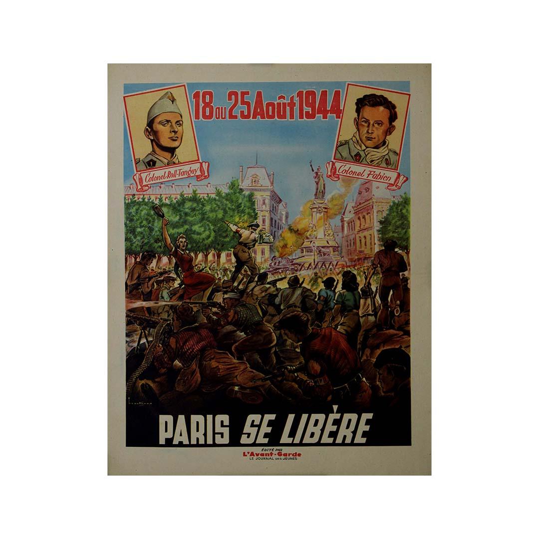 Original 1944 poster titled Paris se libère (“Paris is liberated”) - WWII For Sale 1