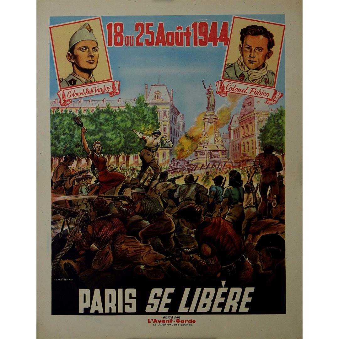 Original 1944 poster titled Paris se libère (“Paris is liberated”) - WWII - Print by Brantonne