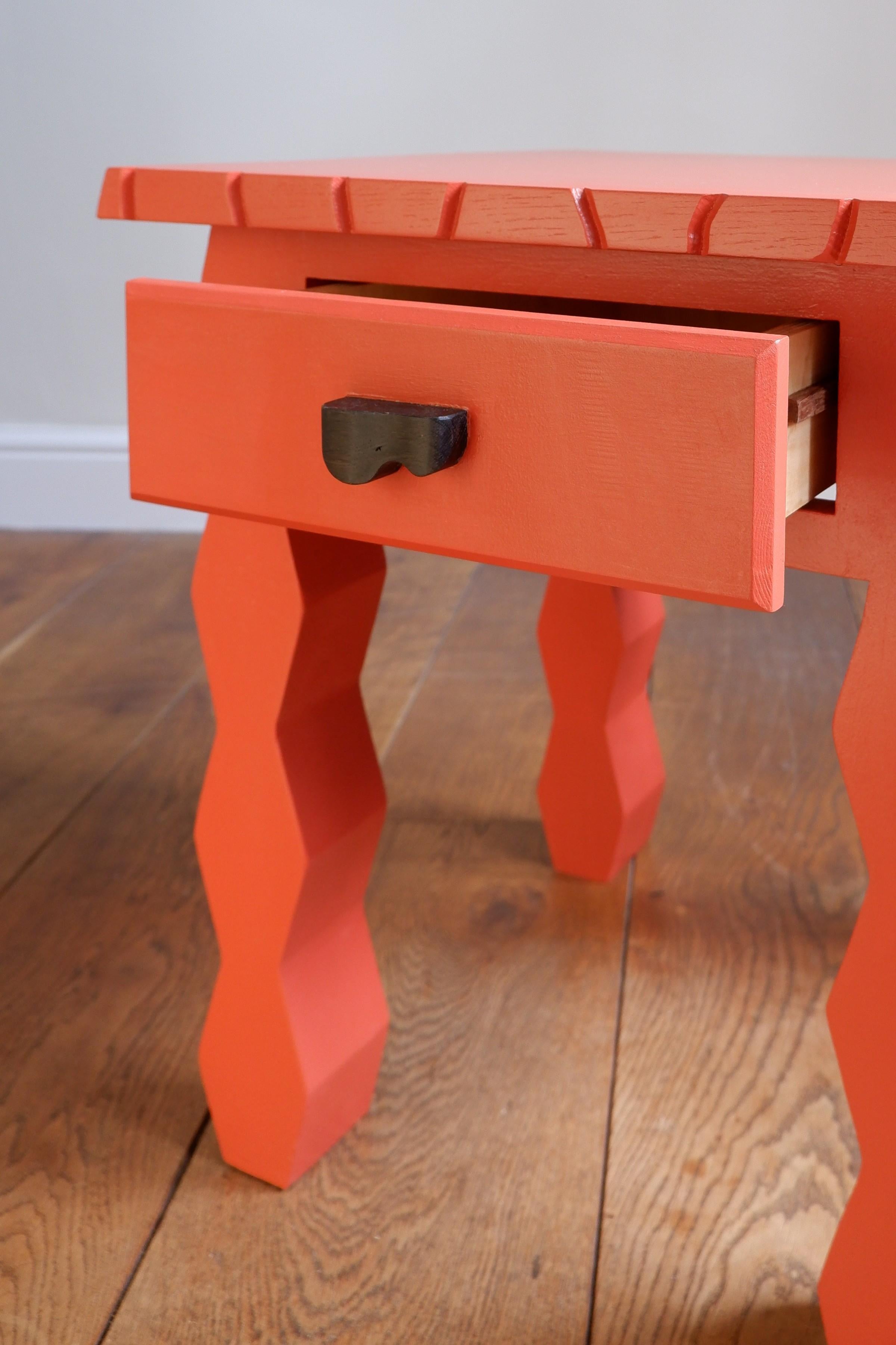 British Braque's Bedside Table, by Josh Page Studio Finished in Bamboozle Red. Handmade For Sale