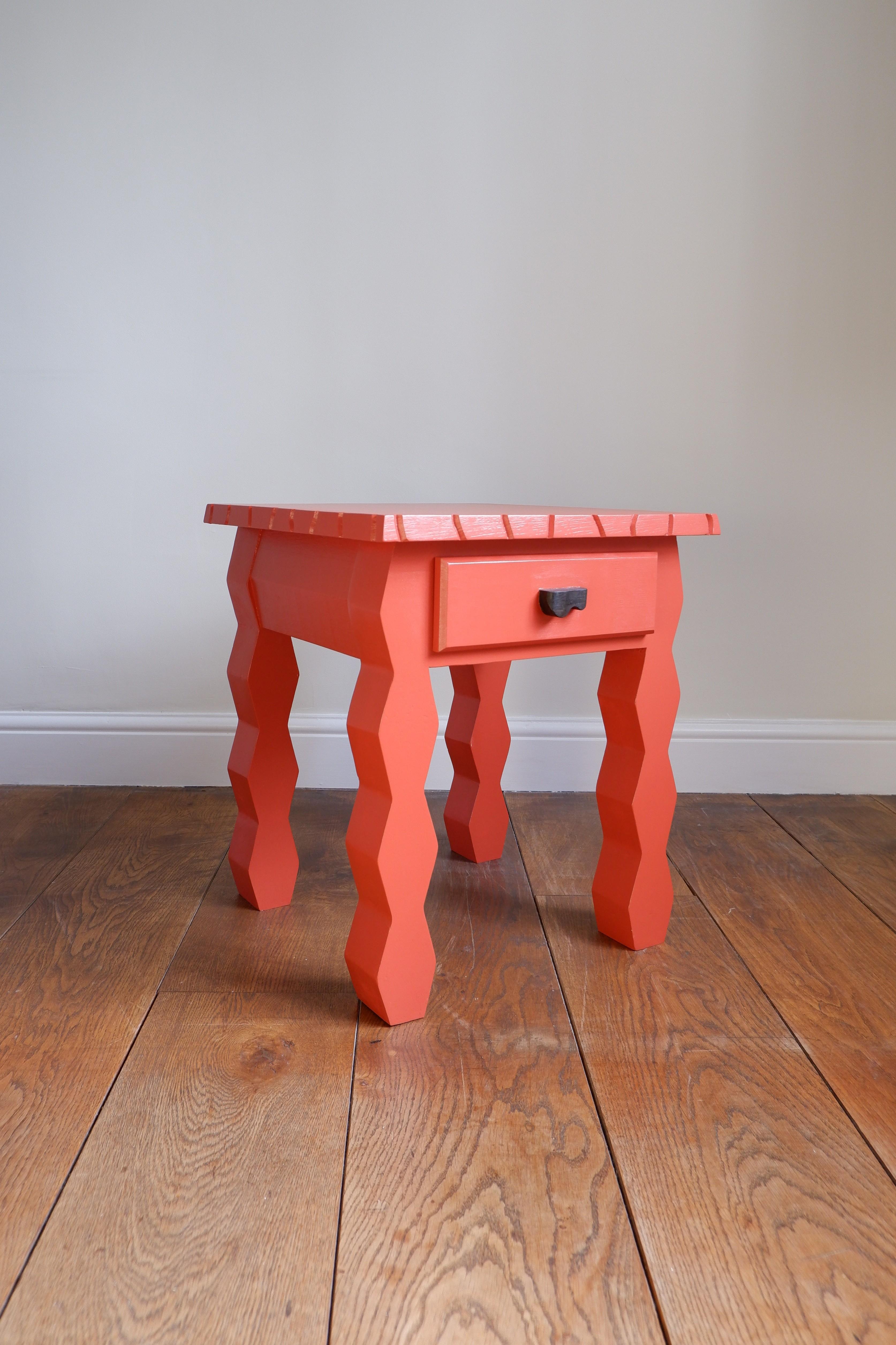 Braque's Bedside Table, by Josh Page Studio Finished in Bamboozle Red. Handmade In New Condition For Sale In Cranbrook, GB