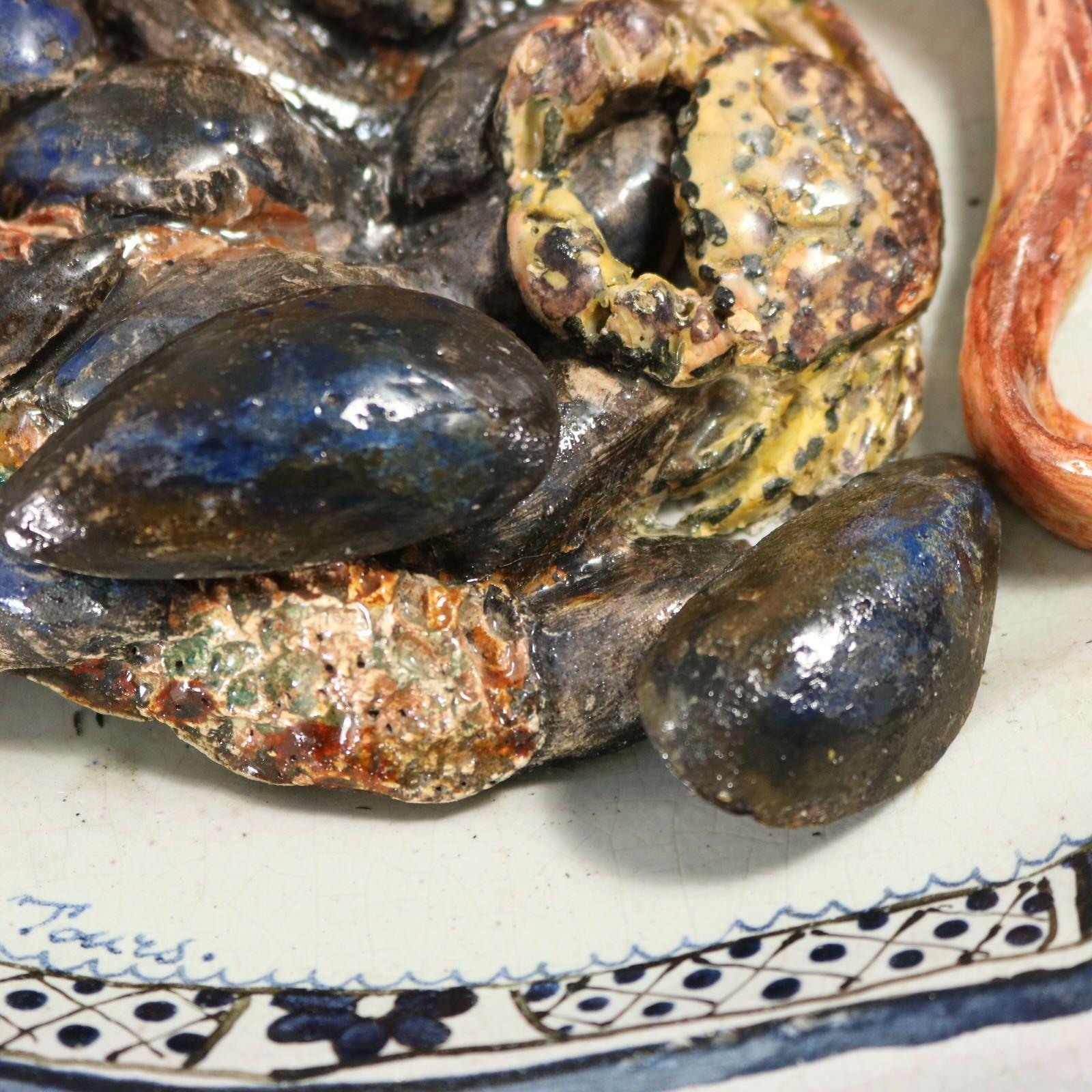 Brard French Palissy Majolica Platter with Fish and Crabs For Sale 9