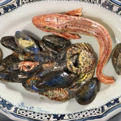 Brard French Palissy Majolica Platter with Fish and Crabs