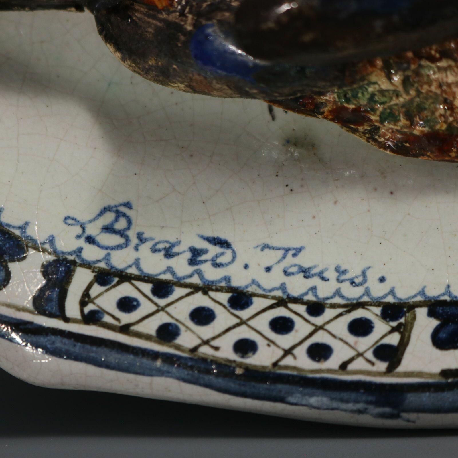 Brard French Palissy Majolica Platter with Fish and Crabs For Sale 1