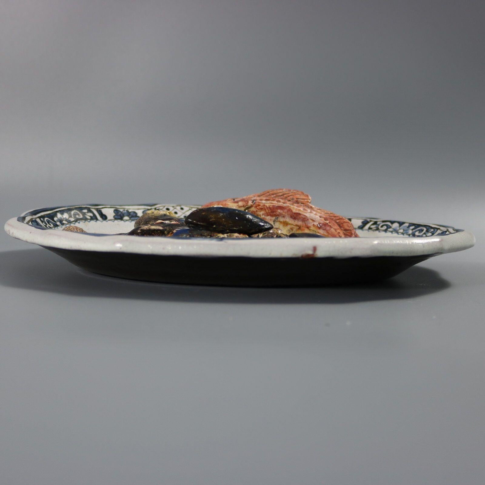 Brard French Palissy Majolica Platter with Fish and Crabs For Sale 2